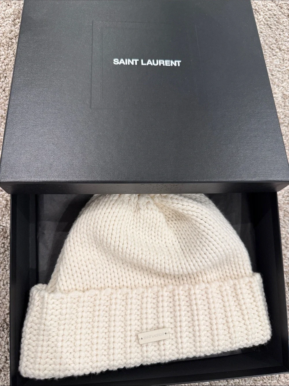 Saint Laurent Cream Knit Beanie
